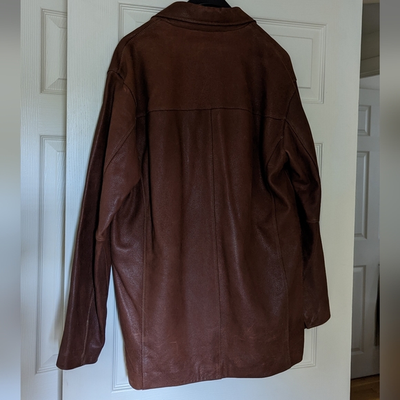 Mens 3/4 Length Brown Leather Trench Coat - Medium - Picture 2 of 4